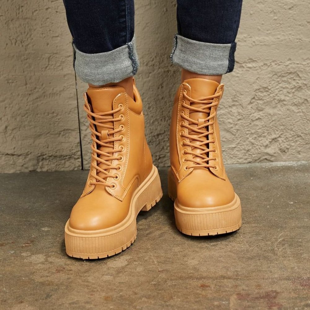 Platform Combat Boots in Caramel